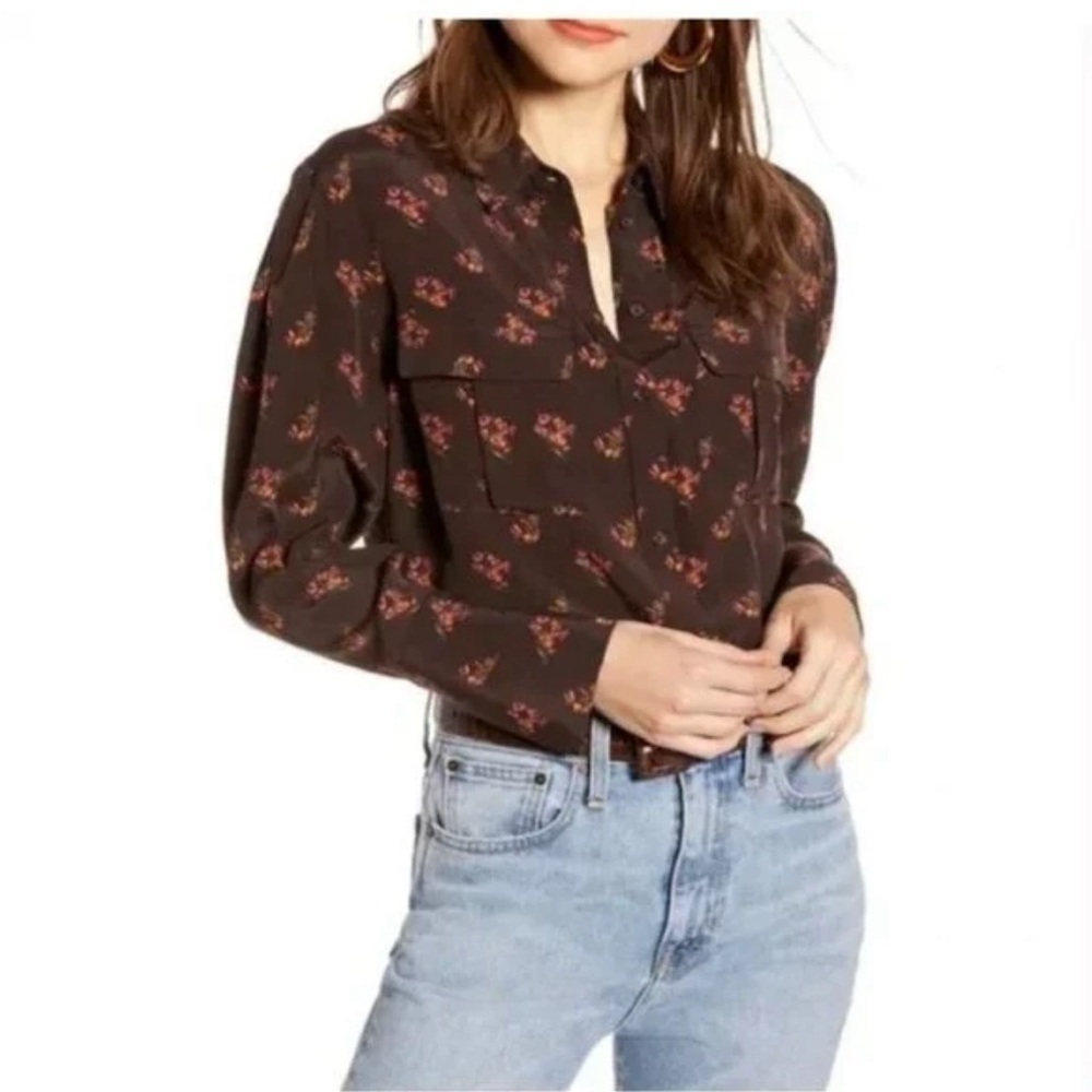 Something Navy floral print button down shirt